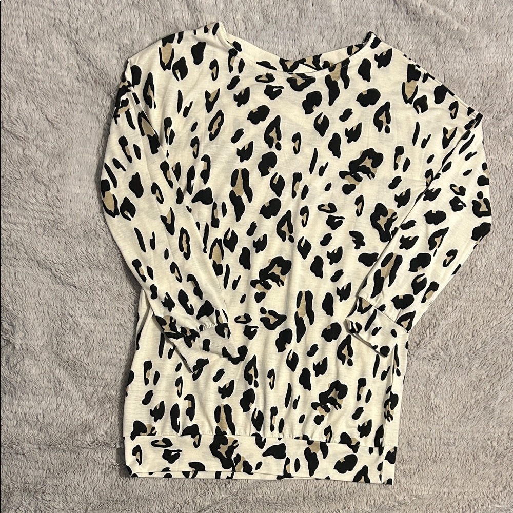 Tickled Teal Cream and Black Leopard Print Tunic